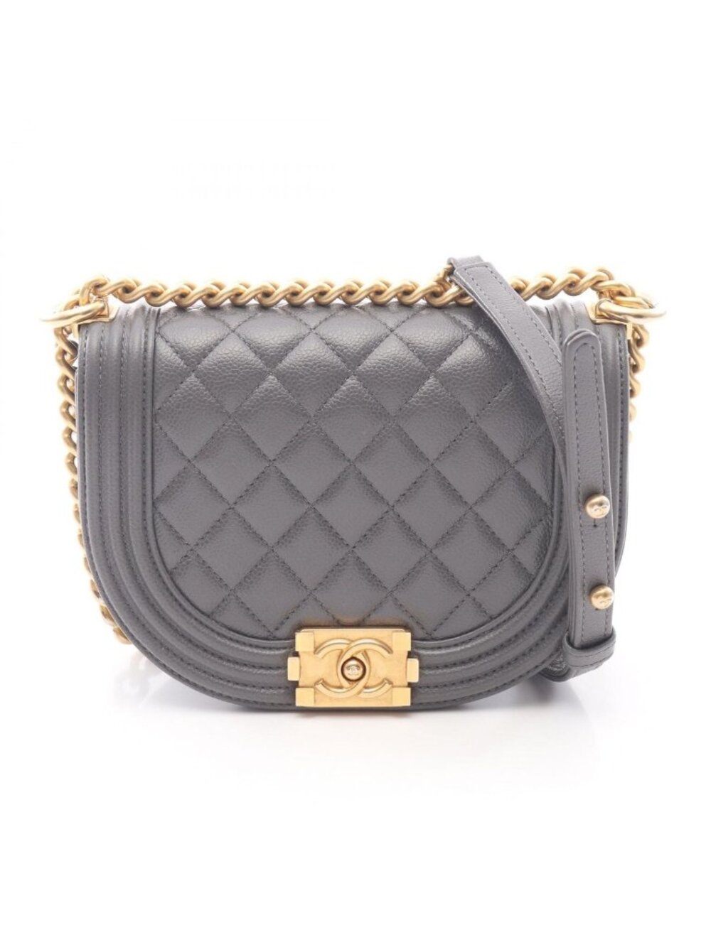 Chanel Shoulder Bag Small Gray Leather